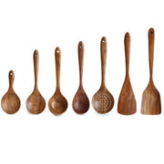 1~7PCS Thailand Teak Natural Wood Tableware Spoon Ladle Turner Long Rice Colander Soup Skimmer Cooking Spoons Scoop Kitchen Tool