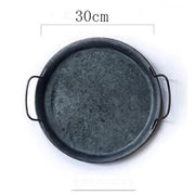 European Retro Metal Plate With Handle Handcrafted Round Wrought Vintage Storage Bread Tray Home Decoration Garden Restaurant