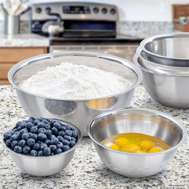 LMETJMA Stainless Steel Mixing Bowls Non Slip Nesting Whisking Bowls Set Kitchen Mixing Bowls for Salad Cooking Baking KC0257