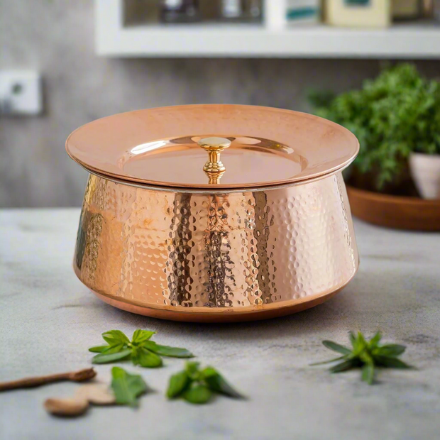 100% Pure Copper Biryani Handi With Lid – Small (2L) | Traditional Indian Cookware | Non-Toxic & Nutrient-Rich Cooking P
