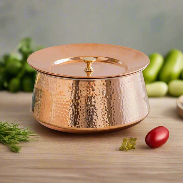 100% Pure Copper Biryani Handi With Lid – Small (2L) | Traditional Indian Cookware | Non-Toxic & Nutrient-Rich Cooking P