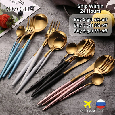 Dinnerware Set 304 Stainless Steel Cutlery Set Steak Knife Fork Set Coffee Spoon Teaspoon Flatware Tableware Kitchen Silverware