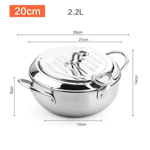 LMETJMA Japanese Deep Frying Pot With a Thermometer and a Lid 304 Stainless Steel Kitchen Tempura Fryer Pan 20 24 Cm KC0405