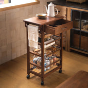 SHIMOYAMA 5-Tier Kitchen Island Cart on Wheels With Wooden Shelves, Lockable Utility Cart With Mesh Baskets for Narrow Space