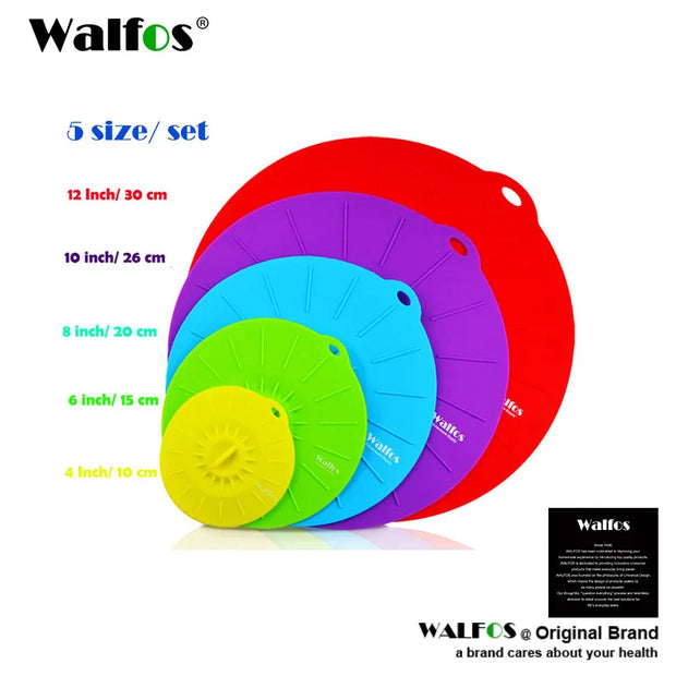WALFOS Set of 5 Silicone Microwave  Bowl Cover Cooking Pot Pan Lid Cover-Silicone Food Wrap Cooking Tools Kitchen Utensil