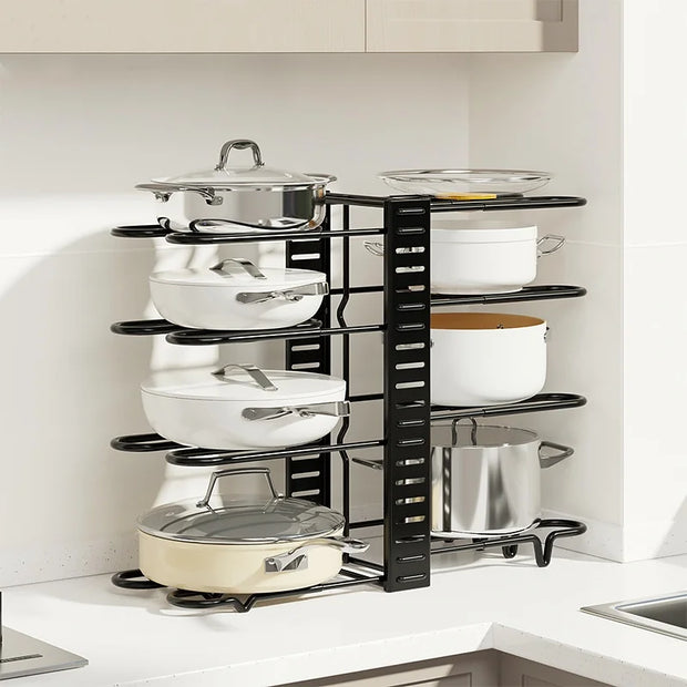 Kitchen Counter Pot Rack Organizer 8 Tiers Pots and Pans Organizer Adjustable Pot and Pan Organizer Rack