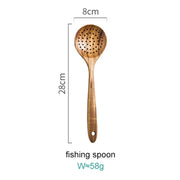 1~7PCS Thailand Teak Natural Wood Tableware Spoon Ladle Turner Long Rice Colander Soup Skimmer Cooking Spoons Scoop Kitchen Tool