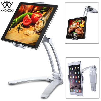 XMXCZKJ Kitchen Tablet Stand Wall Desk Tablet Mount Stand Fit for 5-7.8 Inch Width Tablet  Metal Bracket Smartphones Holders