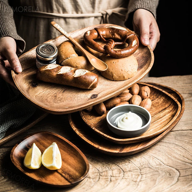 1/5pcs Lovesickness Wood Irregular Oval Solid Wood Pan Plate Fruit Dishes Saucer Tea Tray Dessert Dinner Plate Tableware Set