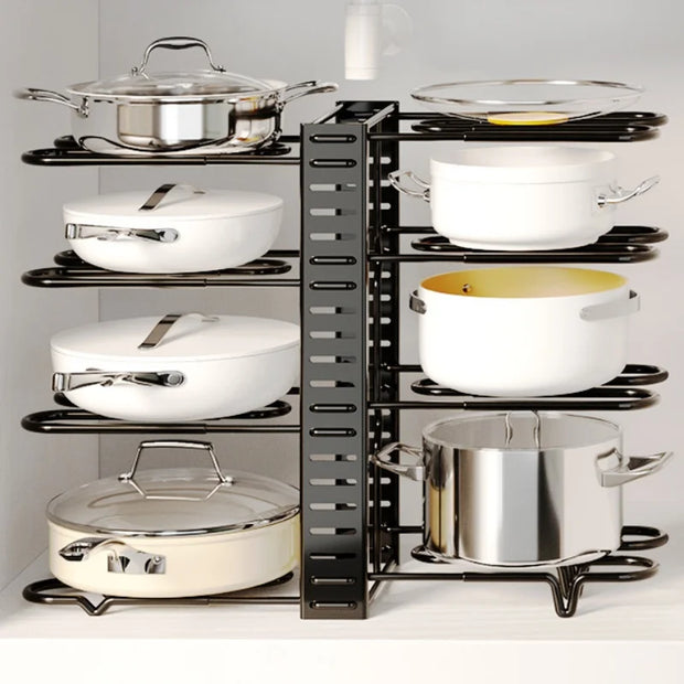 Kitchen Counter Pot Rack Organizer 8 Tiers Pots and Pans Organizer Adjustable Pot and Pan Organizer Rack