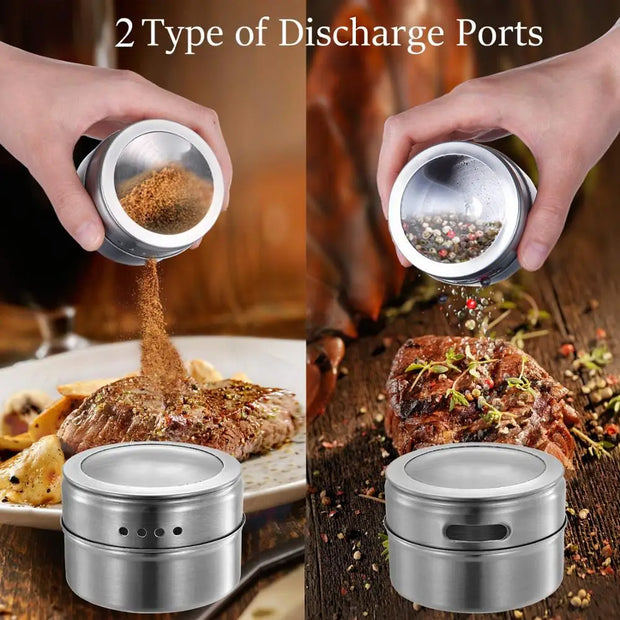 Magnetic Spice Jars With Wall Mounted Rack Stainless Steel Spice Containers