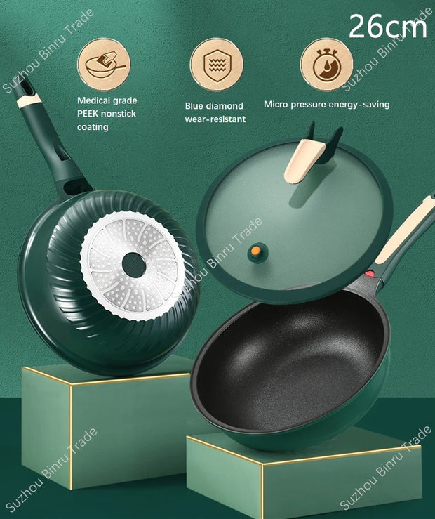 Nordic Style Green Healthy Nano Non-Stick Ceramic Coating Nonstick Cookware Cooking Soup & Stock Pots and Pans Set