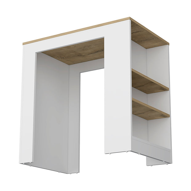 Kitchen Island with Three Side Shelves Doyle, White / Light Oak