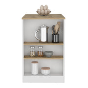 Kitchen Island with Three Side Shelves Doyle, White / Light Oak