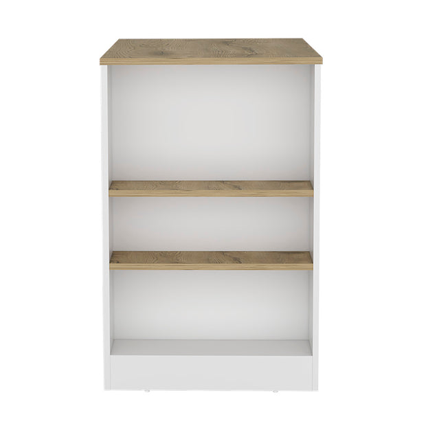 Kitchen Island with Three Side Shelves Doyle, White / Light Oak