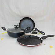 Non Stick Cookware Set of 5Pcs| Tawa, Fry Pan, Kadai With Lid & 2 Spatula |Induction Base|Non-Stick