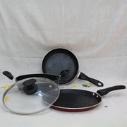 Non Stick Cookware Set of 5Pcs| Tawa, Fry Pan, Kadai With Lid & 2 Spatula |Induction Base|Non-Stick