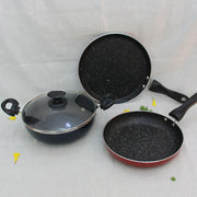 Non Stick Cookware Set of 5Pcs| Tawa, Fry Pan, Kadai With Lid & 2 Spatula |Induction Base|Non-Stick