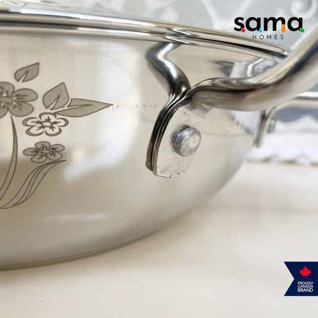 Stainless Steel Deep Kadhai With Lid | Premium Cookware | 21g Deep Kadhai