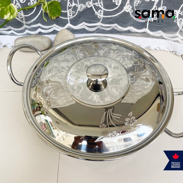 Stainless Steel Deep Kadhai With Lid | Premium Cookware | 21g Deep Kadhai