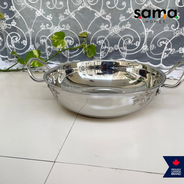 Stainless Steel Deep Kadhai With Lid | Premium Cookware | 21g Deep Kadhai