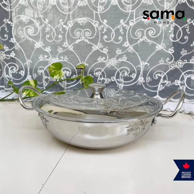 Stainless Steel Deep Kadhai With Lid | Premium Cookware | 21g Deep Kadhai
