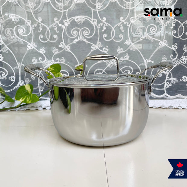 SAMA Homes Premium Stainless Steel Triply Cook and Serve Set With Lid - Durable, Non-Toxic, Induction Ready Cookware