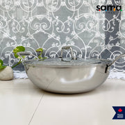 Stainless Steel Triply Deep Kadhai With Lid | Premium Cookware