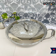 Stainless Steel Triply Deep Kadhai With Lid | Premium Cookware