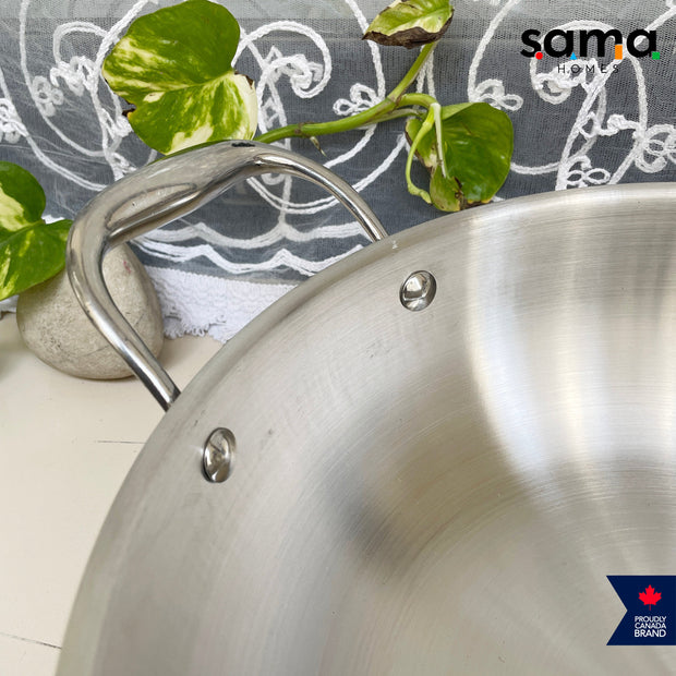 Stainless Steel Triply Deep Kadhai With Lid | Premium Cookware