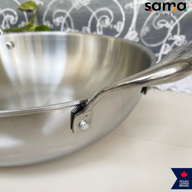 Stainless Steel Triply Deep Kadhai With Lid | Premium Cookware