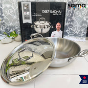 Stainless Steel Triply Deep Kadhai With Lid | Premium Cookware
