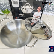 Stainless Steel Triply Deep Kadhai With Lid | Premium Cookware