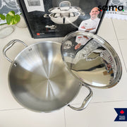 Stainless Steel Triply Deep Kadhai With Lid | Premium Cookware