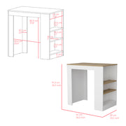 Kitchen Island with Three Side Shelves Doyle, White / Light Oak