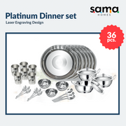 Steel Platinum Dinner Set 36 Pieces Laser Design | Family Dinnerware Set