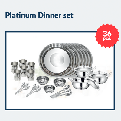 Steel Platinum Dinner Set 36 Pieces Laser Design | Family Dinnerware Set
