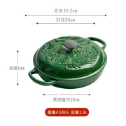 2.6L Cast Iron Pots Enamel Pot Kitchen Cookware, Micro Pressure Lock Fresh Saucepan, Leaf Emerald Non-Stick Pots for Cooking