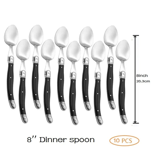 4/6/8/10pcs Laguiole Black Steak Knife Forks Stainless Steel Dinner Knives Table Fork Black Cutlery Restaurant Kitchen Tableware