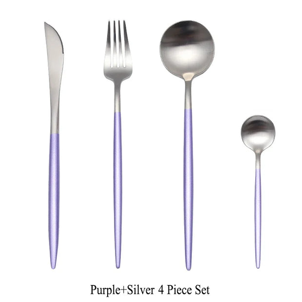 4 Pcs Matte Stainless Steel 18/10 Black Gold Silver Cutlery Tableware Dinner Steak Knife Spoon Fork Flatware Set Dishwasher Safe