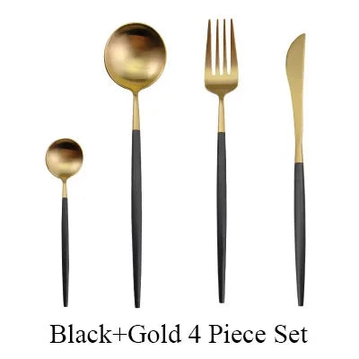 4 Pcs Matte Stainless Steel 18/10 Black Gold Silver Cutlery Tableware Dinner Steak Knife Spoon Fork Flatware Set Dishwasher Safe