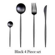 4 Pcs Matte Stainless Steel 18/10 Black Gold Silver Cutlery Tableware Dinner Steak Knife Spoon Fork Flatware Set Dishwasher Safe