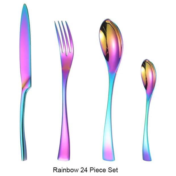 24Pcs 18/10 Stainless Steel Cutlery Set Heavy Duty Flatware Silverware Set Luxury Knives Fork Spoon Tableware Dishwasher Safe