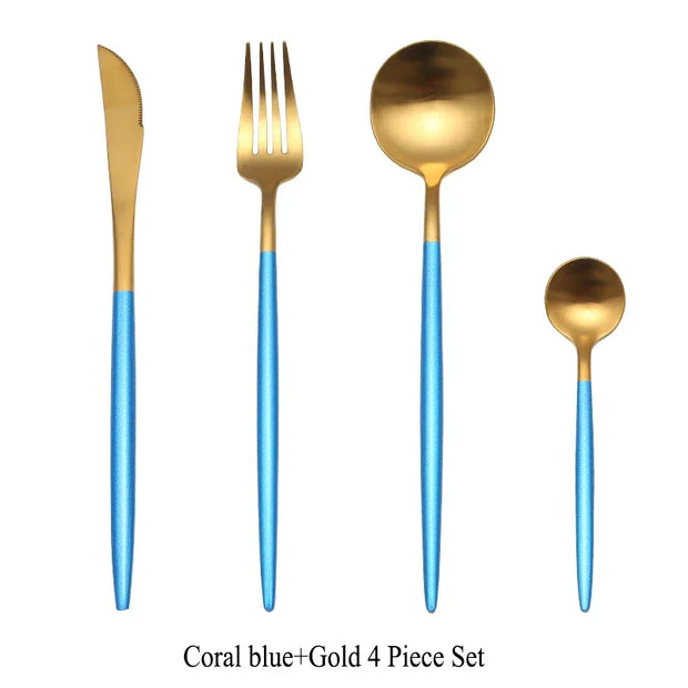 4 Pcs Matte Stainless Steel 18/10 Black Gold Silver Cutlery Tableware Dinner Steak Knife Spoon Fork Flatware Set Dishwasher Safe