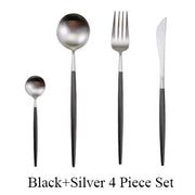 4 Pcs Matte Stainless Steel 18/10 Black Gold Silver Cutlery Tableware Dinner Steak Knife Spoon Fork Flatware Set Dishwasher Safe