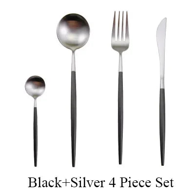 4 Pcs Matte Stainless Steel 18/10 Black Gold Silver Cutlery Tableware Dinner Steak Knife Spoon Fork Flatware Set Dishwasher Safe