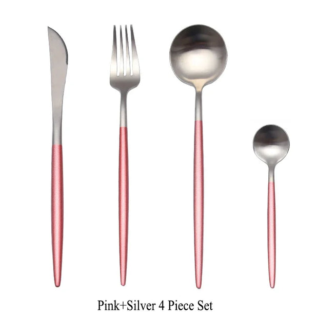 4 Pcs Matte Stainless Steel 18/10 Black Gold Silver Cutlery Tableware Dinner Steak Knife Spoon Fork Flatware Set Dishwasher Safe