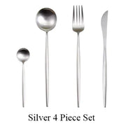 4 Pcs Matte Stainless Steel 18/10 Black Gold Silver Cutlery Tableware Dinner Steak Knife Spoon Fork Flatware Set Dishwasher Safe