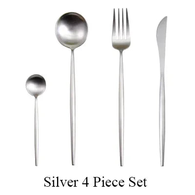 4 Pcs Matte Stainless Steel 18/10 Black Gold Silver Cutlery Tableware Dinner Steak Knife Spoon Fork Flatware Set Dishwasher Safe