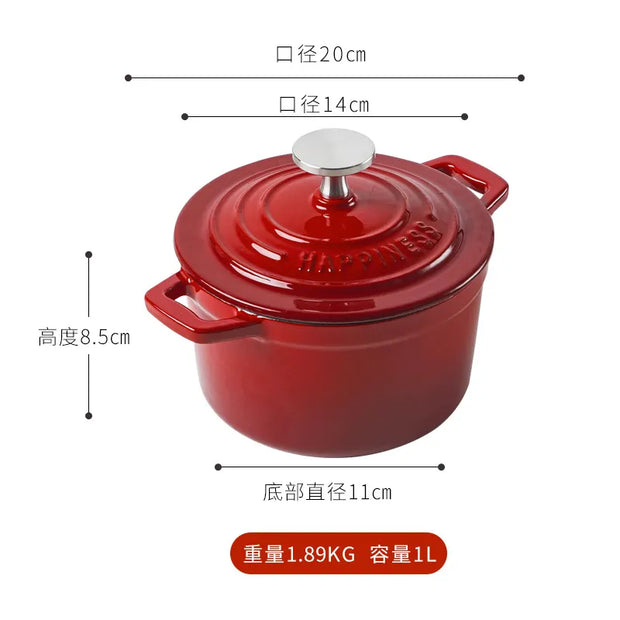 Enameled Mini Cast Iron Dutch Oven 1.5 Quart for Cooking Bake Bread Cast Iron Pot Casserole Dish Heavy Milk Pot Kitchen Stew Pot